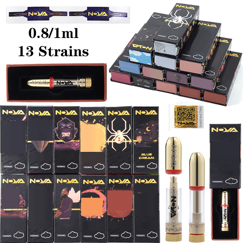 13 Strains Nova Atomizers Vape Cartridges Gold Carts 0.8ml 1ml Ceramic Coil Hologram Box Childproof Packaging Glass Thick Oil Vaporizer 510 Thread E Cigarettes Empty
13 Strains Nova Atomizers Vape Cartridges Gold Carts 0.8ml 1ml Ceramic Coil Hologram Box Childproof Packaging Glass Thick Oil Vaporizer 510 Thread E Cigarettes Empty