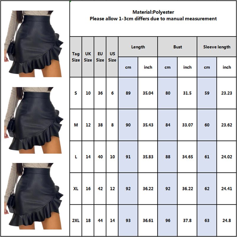 Women Vintage Ruffles Irregular Skirt Sexy PU Leather Party s Solid Bodycon Pencil Mini Female Faux D30 220322