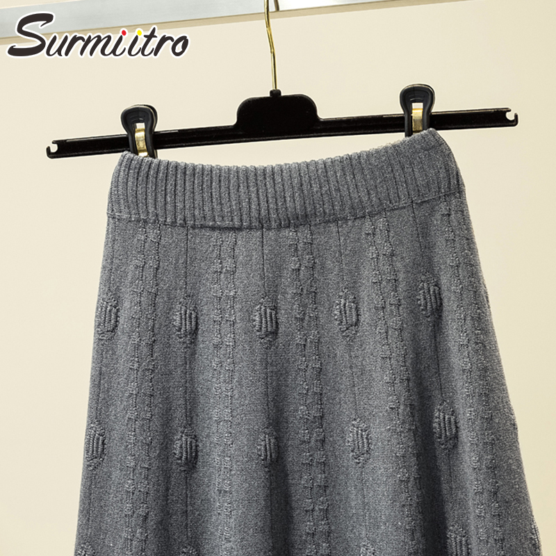 SURMIITRO Fashion Autumn Winter Knitted Jacquard Midi Long Skirt Women Korean Style Mid-Length High Waist Female 220317