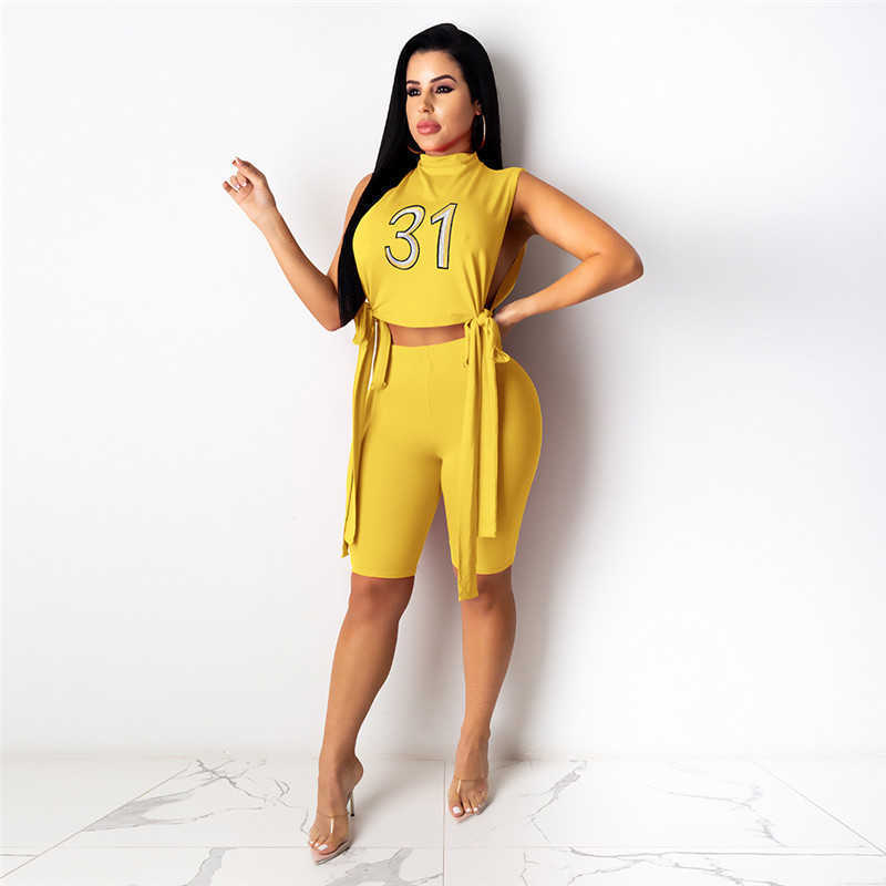 Summer 2023 Tracksuits for Women Tank Tops Shorts 2 Piece Sets Split Bandage Letter Sweatsuits Clothes