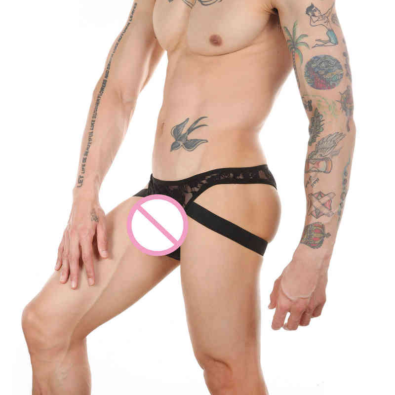 Lace Men's Underwear Breathable Sexy Panties Thongs Leg Strap Lingerie Male Jockstrap T-back Plus Size Underpants G220419