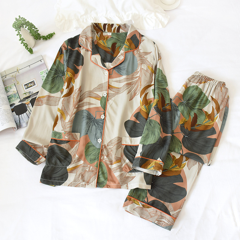 Women's Two-Piece Home Suit For Spring And Aummer Thin Long-Sleeved Viscose Cotton Pants Pajamas Women Summer Pyjamas Set 220329