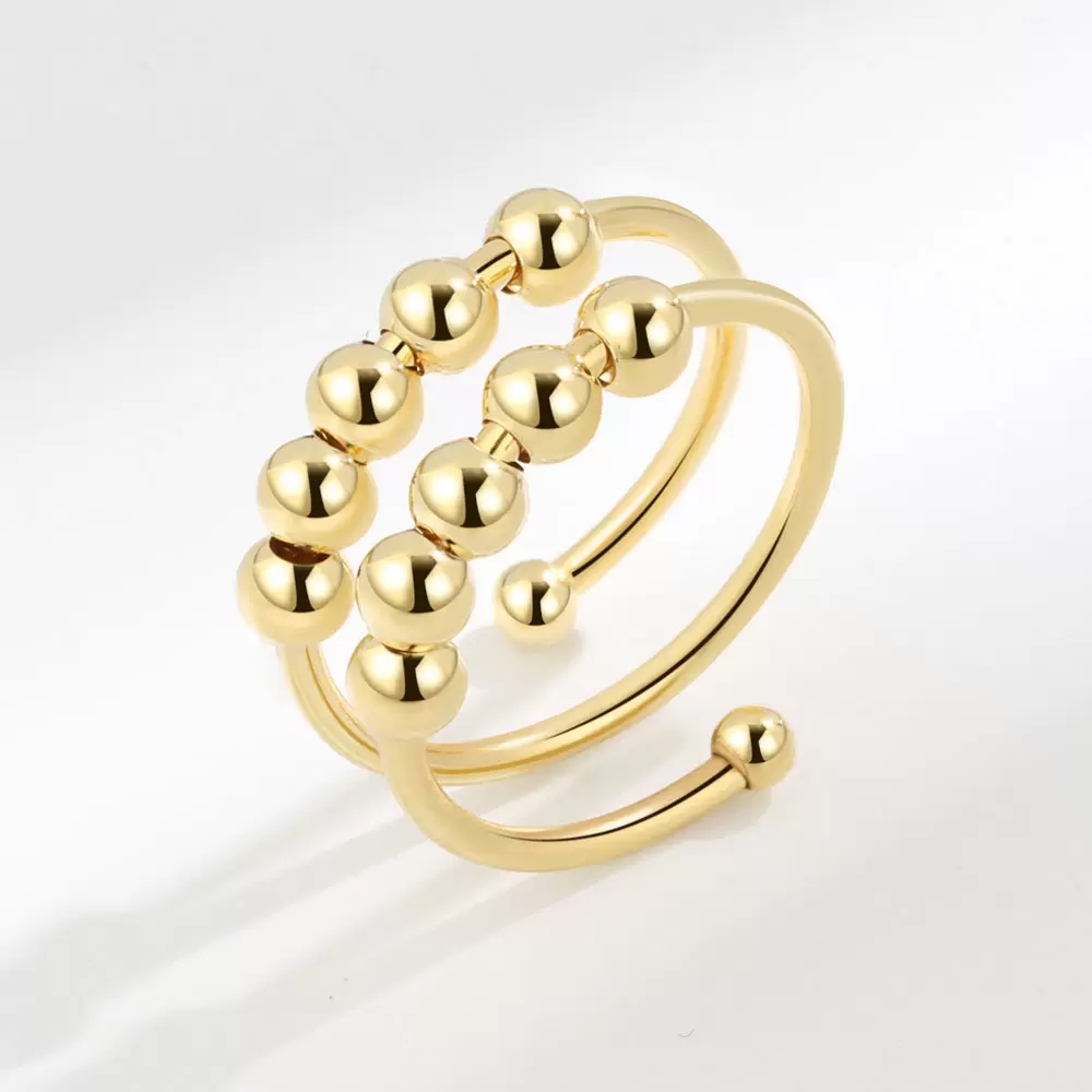 Adjustable Anti Anxiety Ring with Beads Fidget Spinning Ring for Women Men Gold Silver Anxiety Worry Finger Ring Thin Spinning Bead Rings Whoelsale Pr
