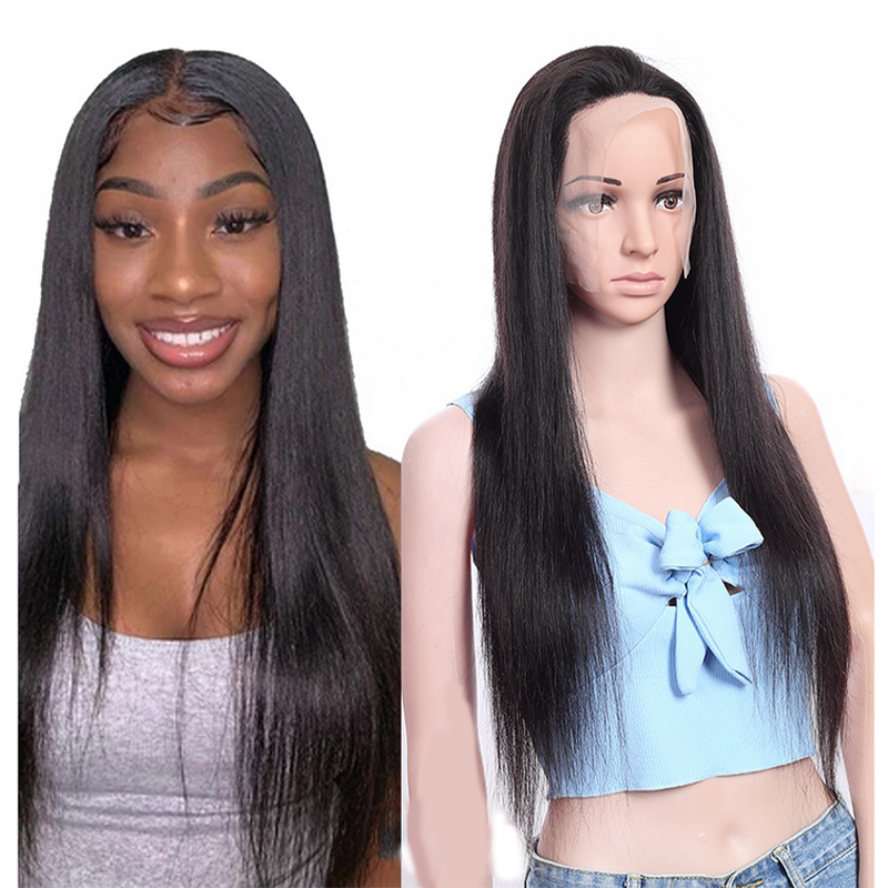 Lace Front Wig Natural Black Soft Long Straight Brazilian Glue Free For Women With Baby Hair Natural Hairline