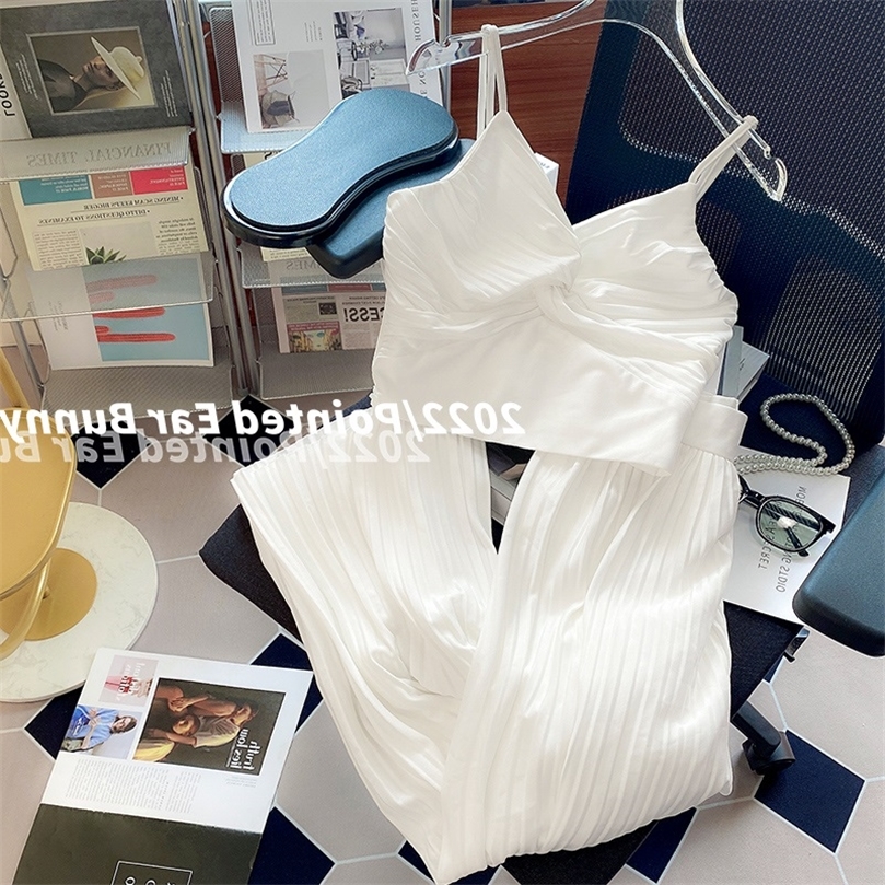 Womens Pantsuit Set Fashion Simple Solid Color Camis Loose Wide leg Pants Tops Trousers 2 Piece Set Summer Casual Outfits 220526