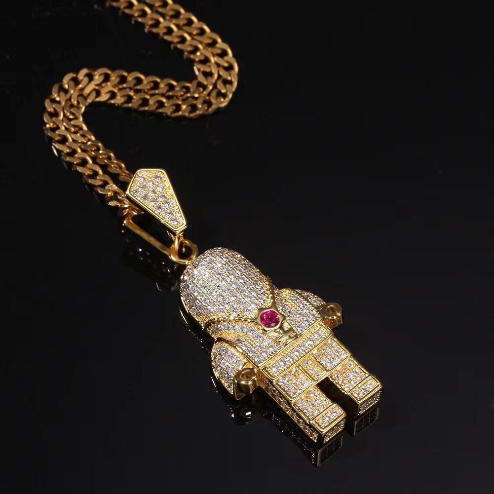 Personality Men Jewlery Yellow Gold Plated Full CZ Astronout Pendant Necklace for Men Women Fashion Hip Hop Jewelry