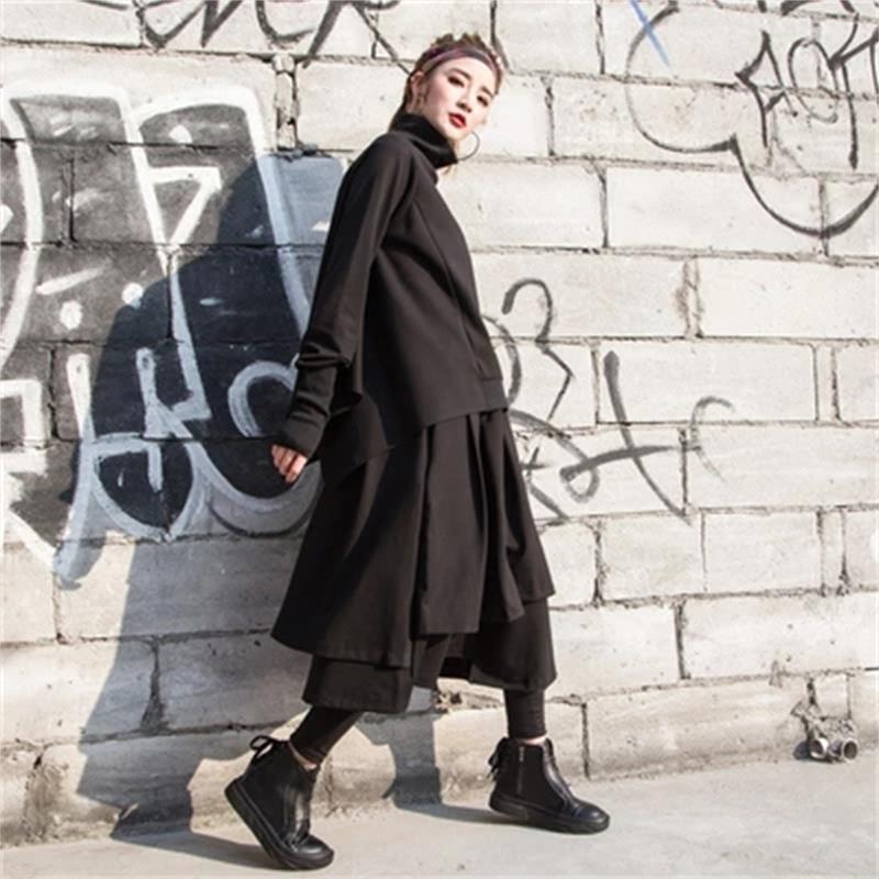 European station Spring and autumn fashion suit women loose longsleeved Turtleneck pleated skirt twopiece suit 220817