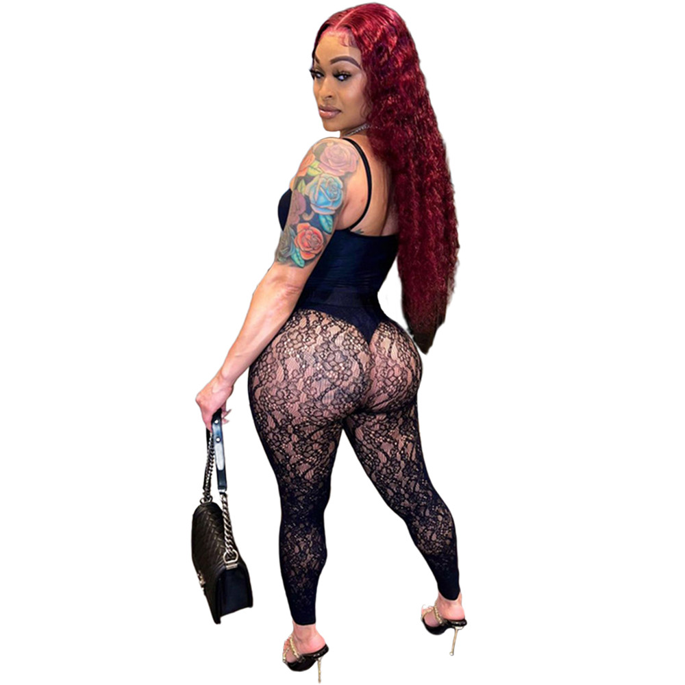 2023 Designer Women Tracksuits Sexy Sleeveless Bodysuits and See Through Lace Leggings Two Piece Sets Summer Sheer Outfits Night Club Wear Wholesale C