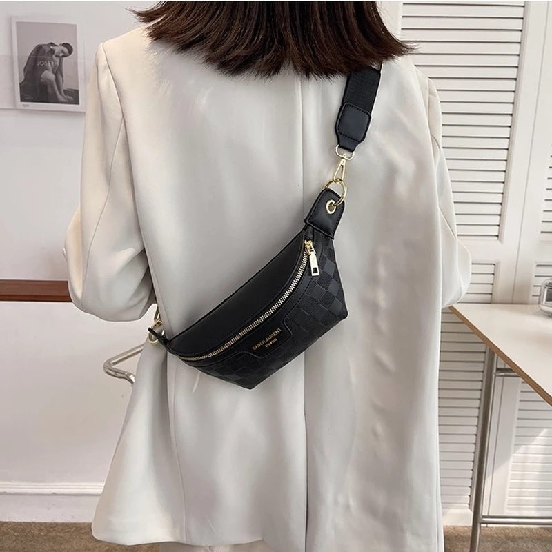 Women Waist Packs Wide Strap Crossbody Chest Bag Female Elegant Plaid PU Leather Fanny Pack Ladies Stylish Fanny Pack 220621 - view 5