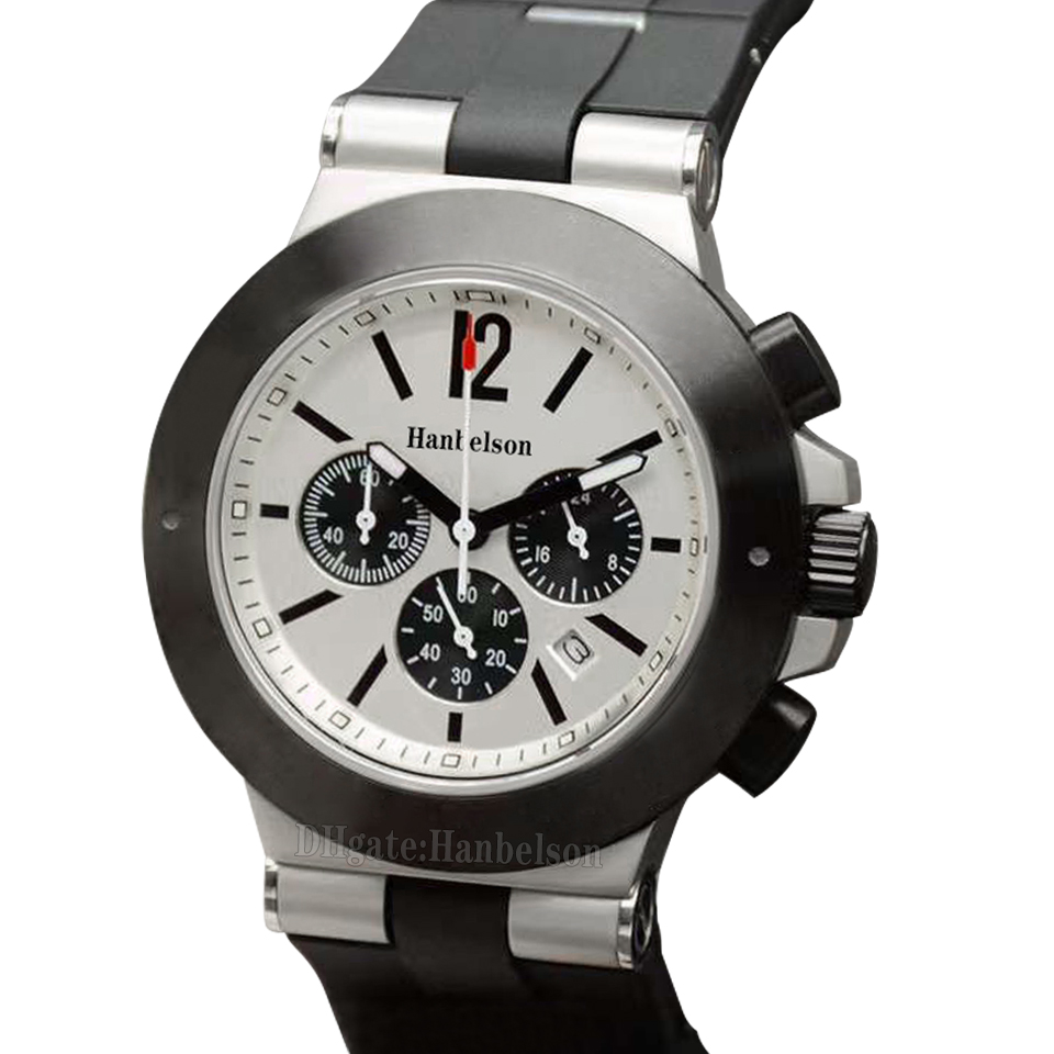 Mens watch series Sapphire glass two tone face Japan Quartz Chronograph stainless steel case Rubber strap Montre De Luxe Wristwatch 44mm