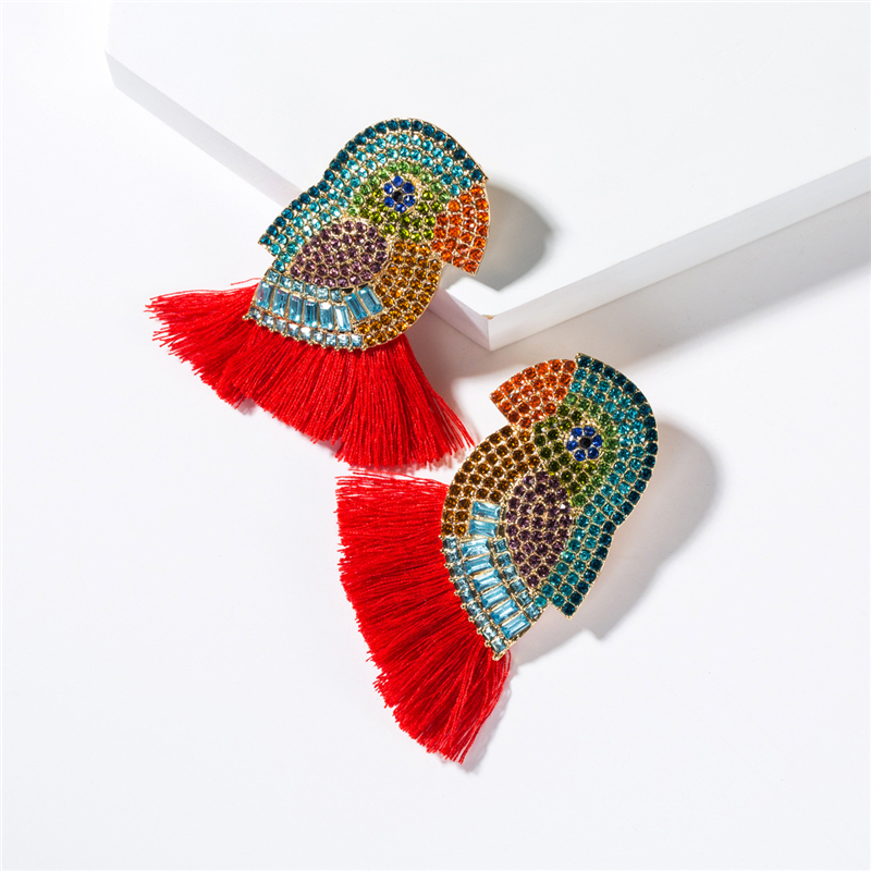 Parrot Tassel Earrings Studs Casual Party Simple Acrylic Dangle Fashion Metal Rhinestone Birds Drop Earring Women's Charm Statement Brincos Jewel