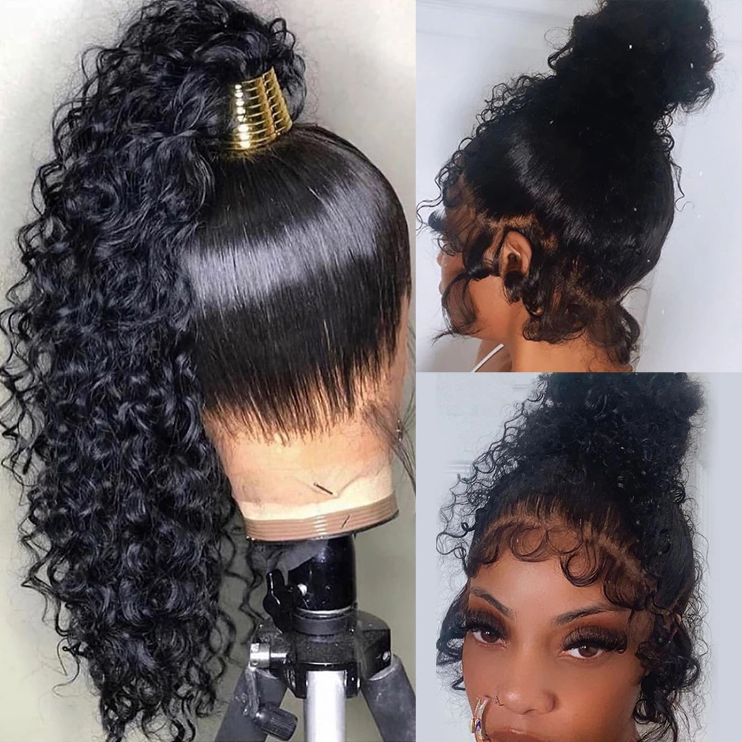360 Transparent Glueless HD Human Hair Lace Front Wigs brazilian remy deep wave 360 Frontal Full Wig For Black Women 150%density