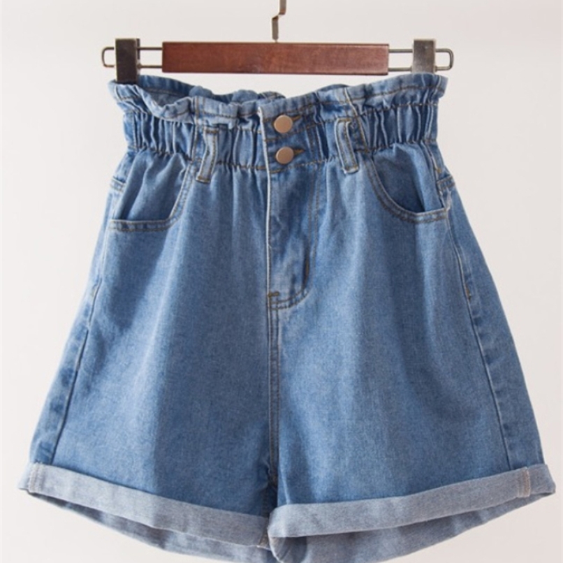 Plus Size Summer Black Women s Denim Shorts Large 5Xl Harem Ruffle White High Waisted Elastic Waist Jeans for Women 220629