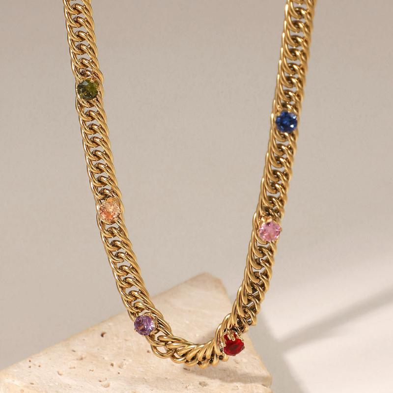 Chains Green/Blue/Orange 14K Gold-plated/steel Color Cuban Chain Zircon Necklace Gift Stainless Steel For WomenChains
Chains Green/Blue/Orange 14K Gold-plated/steel Color Cuban Chain Zircon Necklace Gift Stainless Steel For WomenChains