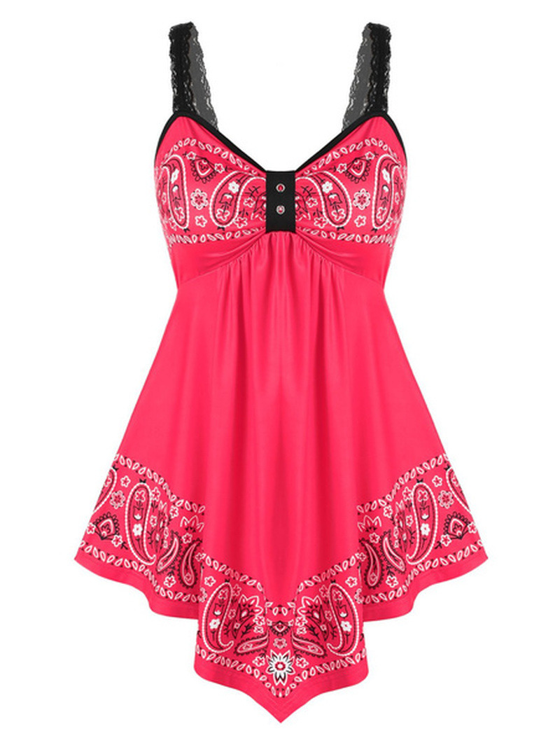 Tank Tops Women Summer Fashion Sleeveless V-neck Print Lace Top Casual Multi-colored Streetwear Elegant Ladies Tanks fashion 220325