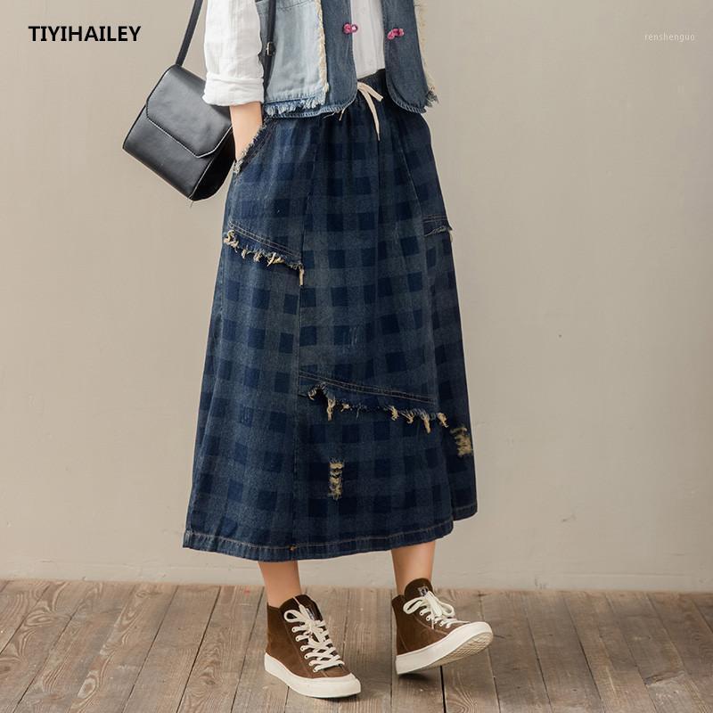 Skirts TIYIHAILEY Vintage Long Maxi Plaid A-line Women Elastic Waist Spring And Autumn Denim Skirt 2022 Blue
Skirts TIYIHAILEY Vintage Long Maxi Plaid A-line Women Elastic Waist Spring And Autumn Denim Skirt 2022 Blue