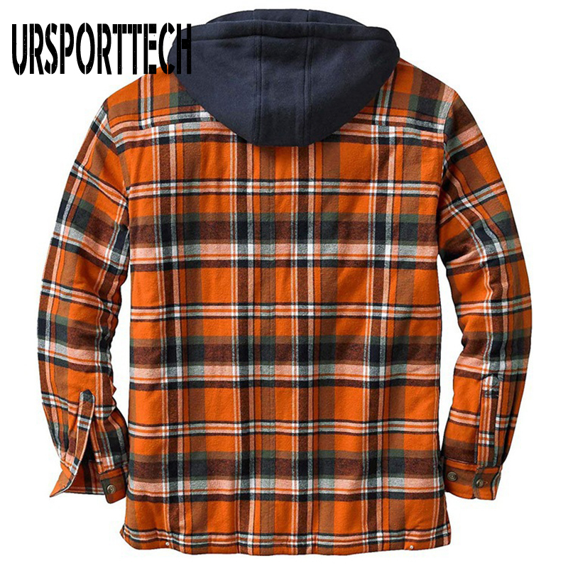 Winter Shirt Men Plaid Fleece Cotton Casual Long Sleeve s Oversized 5XL Outerwear Thick Warm Hooded Chemise Homme 220322