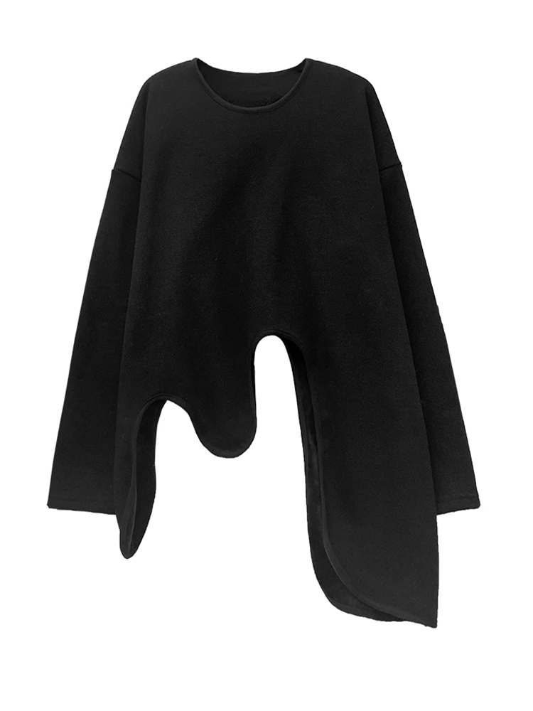 Women's Hoodies Sweatshirts EAM Loose Fit black irregular Sweatshirt Round Neck Long Sleeve Women Big Size Fashion Spring Autumn 2023 1DF0420 230