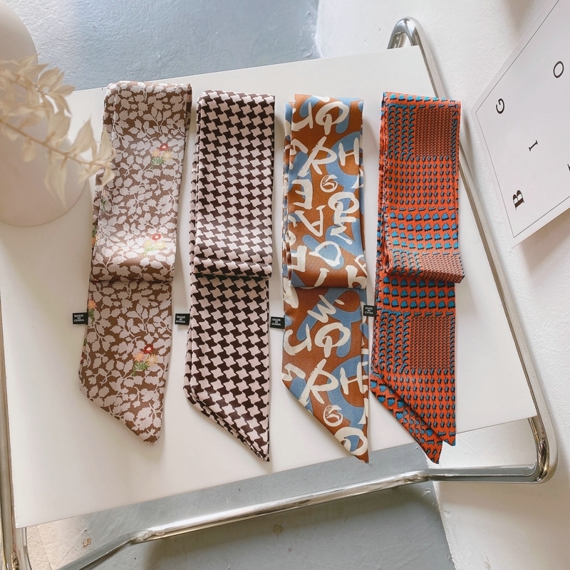 Printing Long Small Scarf Scarves Fairy Wrist Ribbon Hair Band Long Bag Belts Women Skinny Scarf 5pcs
