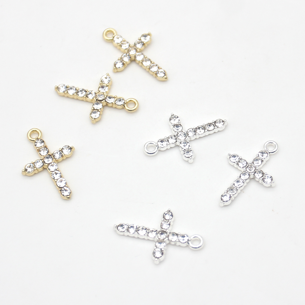 20pcs Cute Small Mix Color Religious DIY Craft Charms For Kids Christianity Enamel Rhinestone Cross Shape Pendant Charm For Bracelet /Necklace Making 