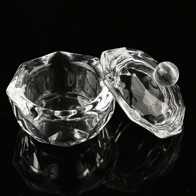 other items Nail Art Acrylic Crystal Glass Dish Bowl Cup with Cap Liquid Glitter Powder Jar container round