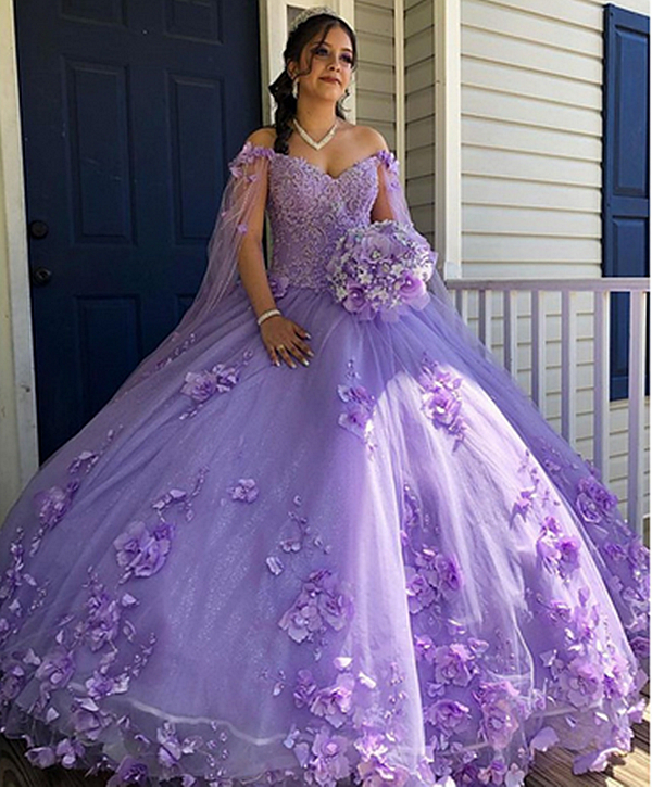Princess Pink Flowers Quinceanera Dresses With Cap Off Shoulder Corset Ball Gown Long Tulle Prom Party Gowns Chic Floral Cinderella Sweet 16 Dress Ves