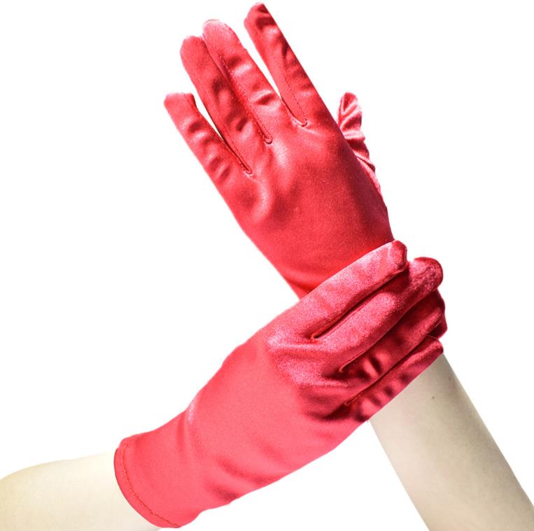 Short Satin Gloves Opera Banquet Wrist Length Glove Costume Accessories Wedding Bridal Gown Gloves for Party Supplies Black White Red