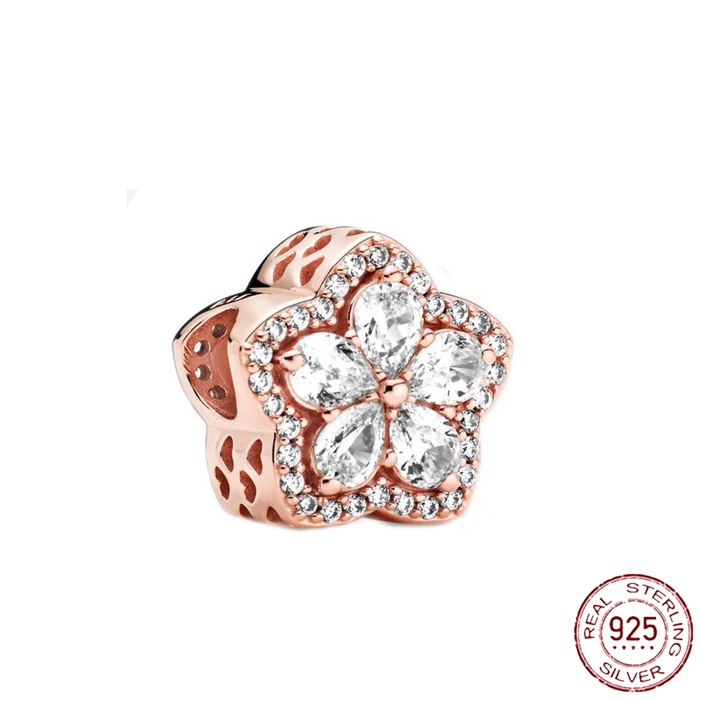 Popular High Quality 925 Sterling Silver Fall Flower Pink Collection Charm Beads For S925 Snake Bracelet Women DIY Jewelry Fashion Accessories