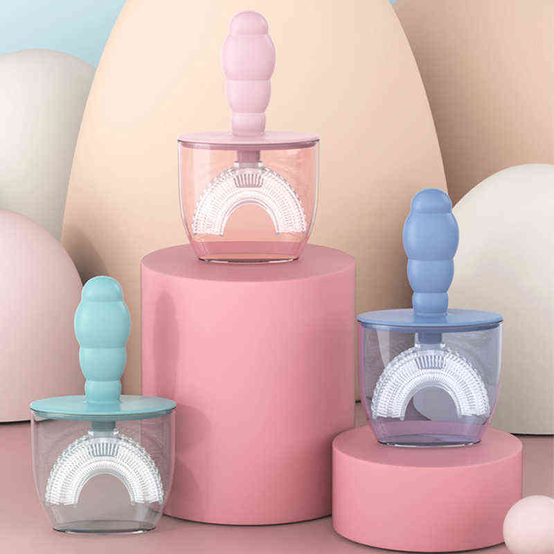 Toothbrush U-shaped Soft Silicone Toothbrush for Children Teeth Oral Care Tool Replaceable Cleaning Brush Baby Kids Teethbrush with Cover 0511