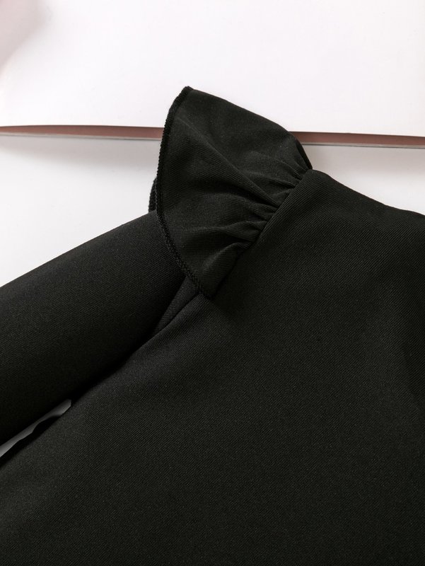 Toddler Girls Ruffle Trim Top & Houndstooth Print Pinafore Jumpsuit SHE