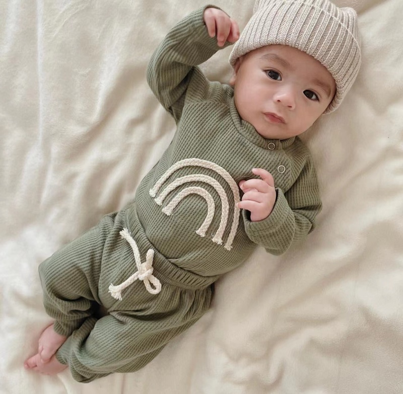 Spring Infant born Baby Girls Boys 2Pcs Clothes Set 100% Cotton Rainbow Long Sleeve Pocket Bodysuits Pants Outfit Set 220509