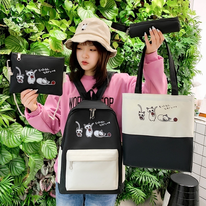 4Pcs/Set Schoolbags Teenager Girl Backpack Large Fashion Cute Pattern School Bags Trend Shoulder Female 220425