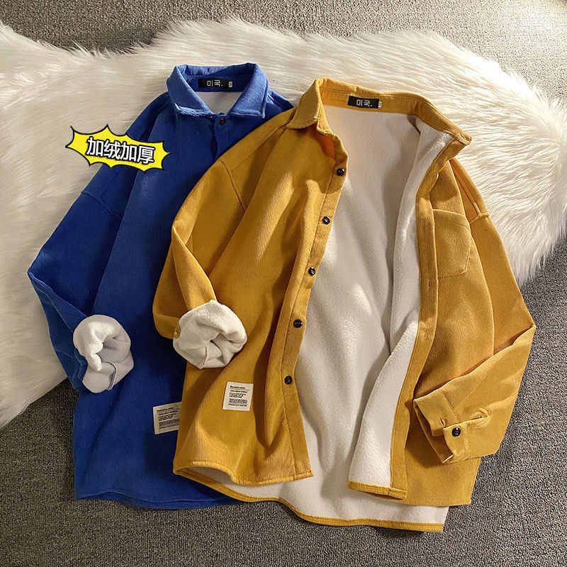 Privathinker Corduroy Fleece Thicken Mens Autumn Winter Shirts Loose Warm Long Sleeve Casual Blouse Fashion Male Cardigan 220322