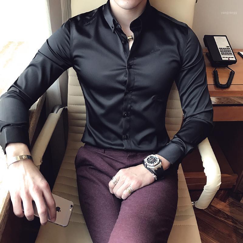 Men's Dress Shirt Solid Color Formal Business Social Clothing Neckline Embroidery Long Sleeve Casual Slim For Male Shirts, Black 
Men's Dress Shirt Solid Color Formal Business Social Clothing Neckline Embroidery Long Sleeve Casual Slim For Male Shirts, Black