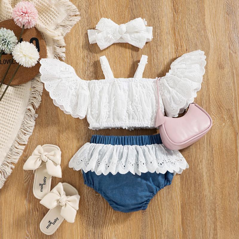 Clothing Sets 3pcs Summer Baby Girls Sweet Clothes 0-18M Off Shoulder Ruffles Lace Flowers T Shirts Denim Shorts HeadbandClothing, As pic
Clothing Sets 3pcs Summer Baby Girls Sweet Clothes 0-18M Off Shoulder Ruffles Lace Flowers T Shirts Denim Shorts HeadbandClothing, As pic