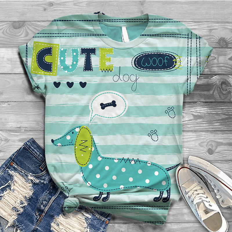 Women Harajuku T-shirts Summer 3D Animal Digital Printing T Shirt O-Neck Short Sleeve Casual Loose Cute Dog Tshirts Tees Top 220321