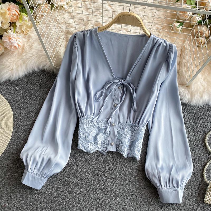 Women's Blouses & Shirts 2022 Spring Autumn Fashion Solid Color Short Female V-Neck Casual Ladies Long Sleeve Slim K33, Black
Women's Blouses & Shirts 2022 Spring Autumn Fashion Solid Color Short Female V-Neck Casual Ladies Long Sleeve Slim K33, Black