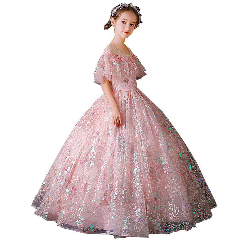 Bg Sequin Girls Pageant Fluffy Toddler Pink First Holy Communion Gown Ruched Wer Girl Dresses Ball Gowns Party Dress 403 6660311