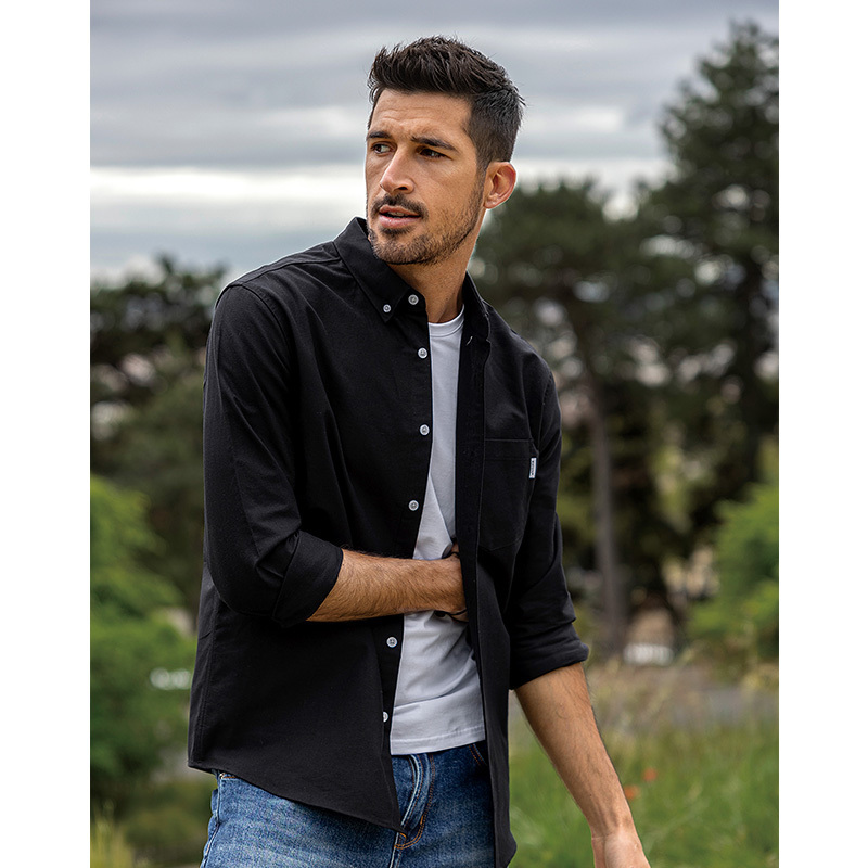 KUEGOU 100% Cotton Autumn Man's Shirts Oxford Fashion Business Casual Quality Shirt Men Long Sleeve Top Clothing Plus Size 20524 220322