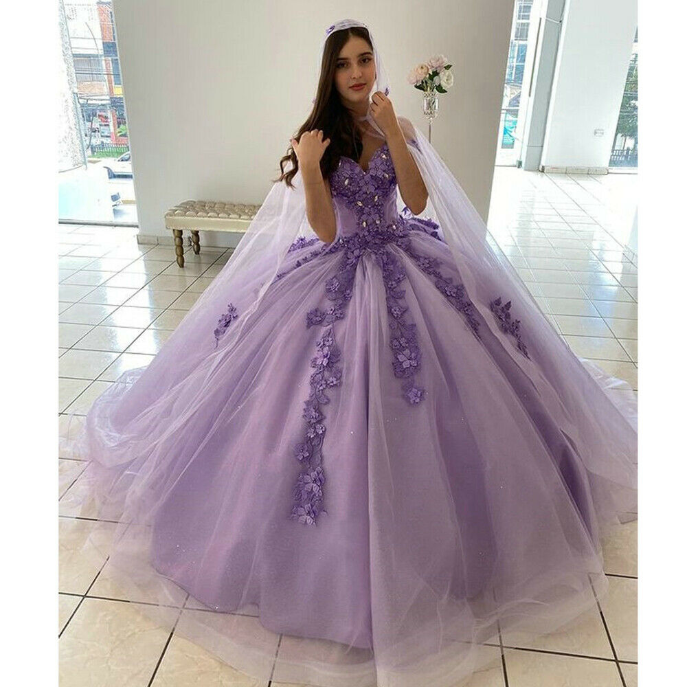 Fairy Lilac Quinceanera Dresses 2022 Mexican With Caped Ball Gown Lace Flowers Prom Dress Vestidos De 15 Anos Masquerade xv Dress Princess Sexteen Par