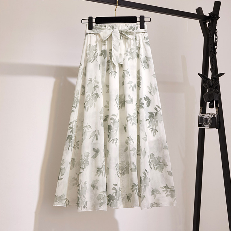 SURMIITRO Long Skirt Women Spring Summer Korean Fashion White Black Floral Print Aesthetic High Waist Midi Female 220317