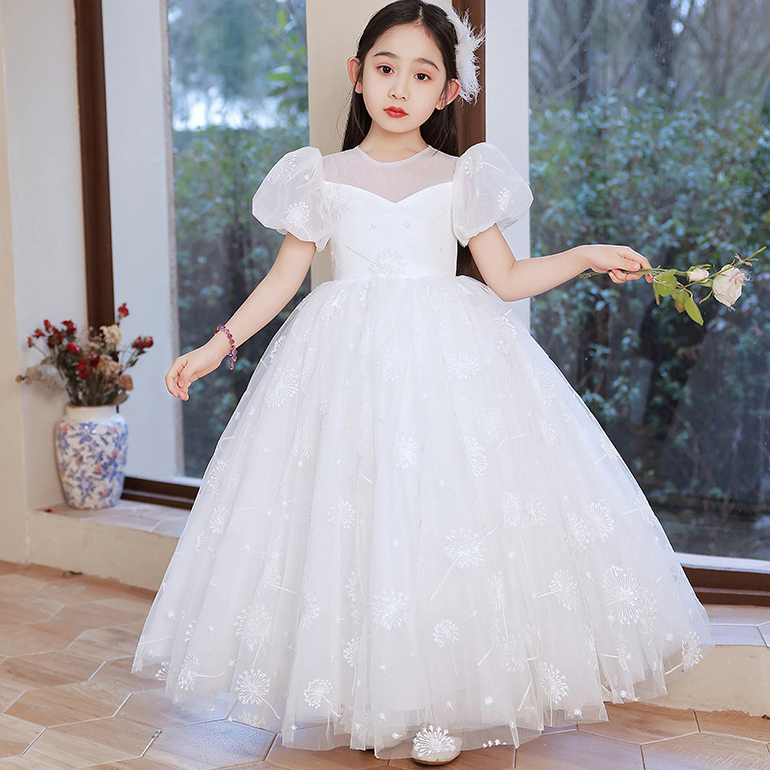 Bling Crystal Flower Girls Dresses For Teens Floor Length Beach Ball Gown Girl Pageant Party Gowns Tulle Skirt Formal Princess Kids Wear 403