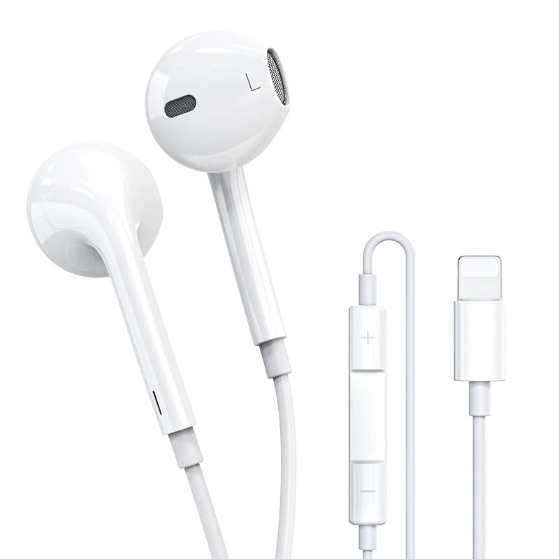 

In Ear Earphone for iPhone SE 12 11 7 8 Plus XS MAX Pro Earphones Stereo Sound Wired Earbud Wire Control Bluetooth-compatible Headset Lightning port, White