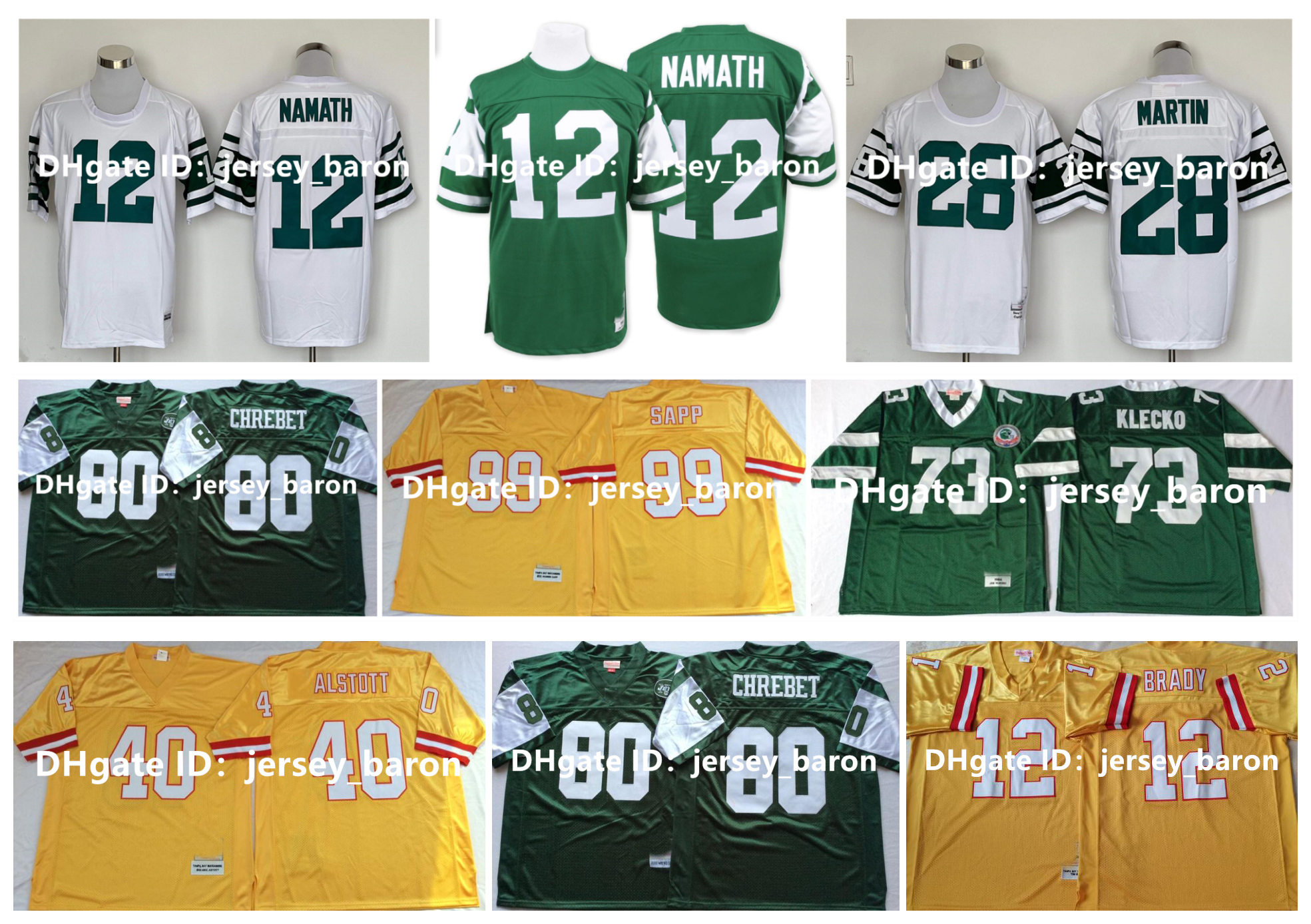 Throwback Football Jersey Joe Namath Mark Gastineau Curtis Martin Wayne Chrebet Dennis Byrd Warren Sapp Hardy Nickerson Joe Klecko Mike Alstott Tom Brady M&N, As pic
Throwback Football Jersey Joe Namath Mark Gastineau Curtis Martin Wayne Chrebet Dennis Byrd Warren Sapp Hardy Nickerson Joe Klecko Mike Alstott Tom Brady M&N, As pic