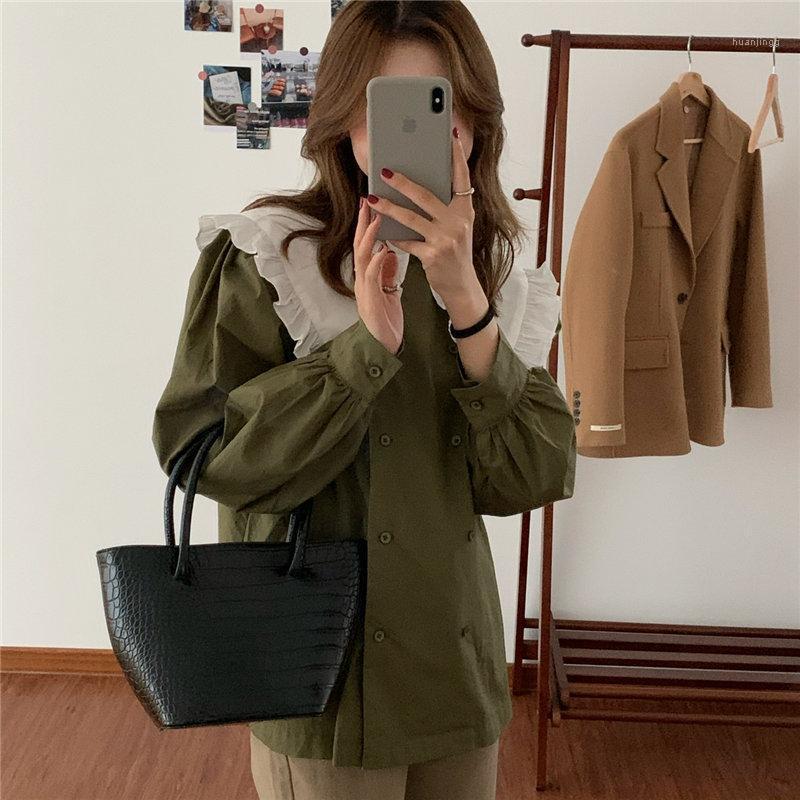 Alien Kitty All Match Vintage Color-Hit Stylish Lantern Sleeves Chic Elegance Sweet Korean Retro Shirts Women Blouses Women's &, Green 
Alien Kitty All Match Vintage Color-Hit Stylish Lantern Sleeves Chic Elegance Sweet Korean Retro Shirts Women Blouses Women's &, Green