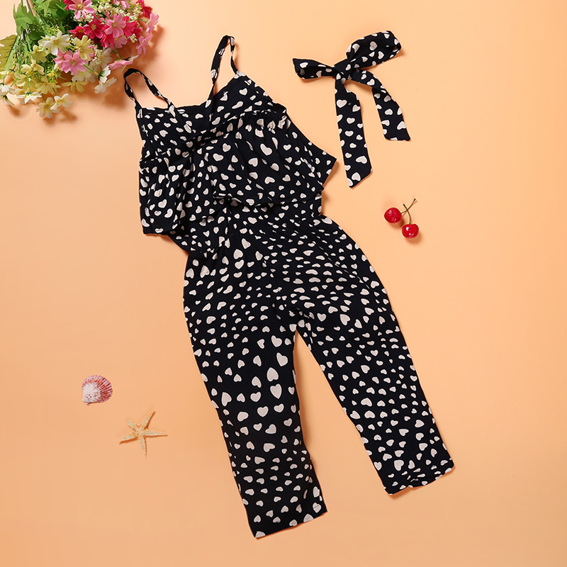 Fashion Summer Kids Girls Clothing Sets Cotton Sleeveless Polka Dot Strap Jumpsuit Clothes Outfits Children Suits 220507