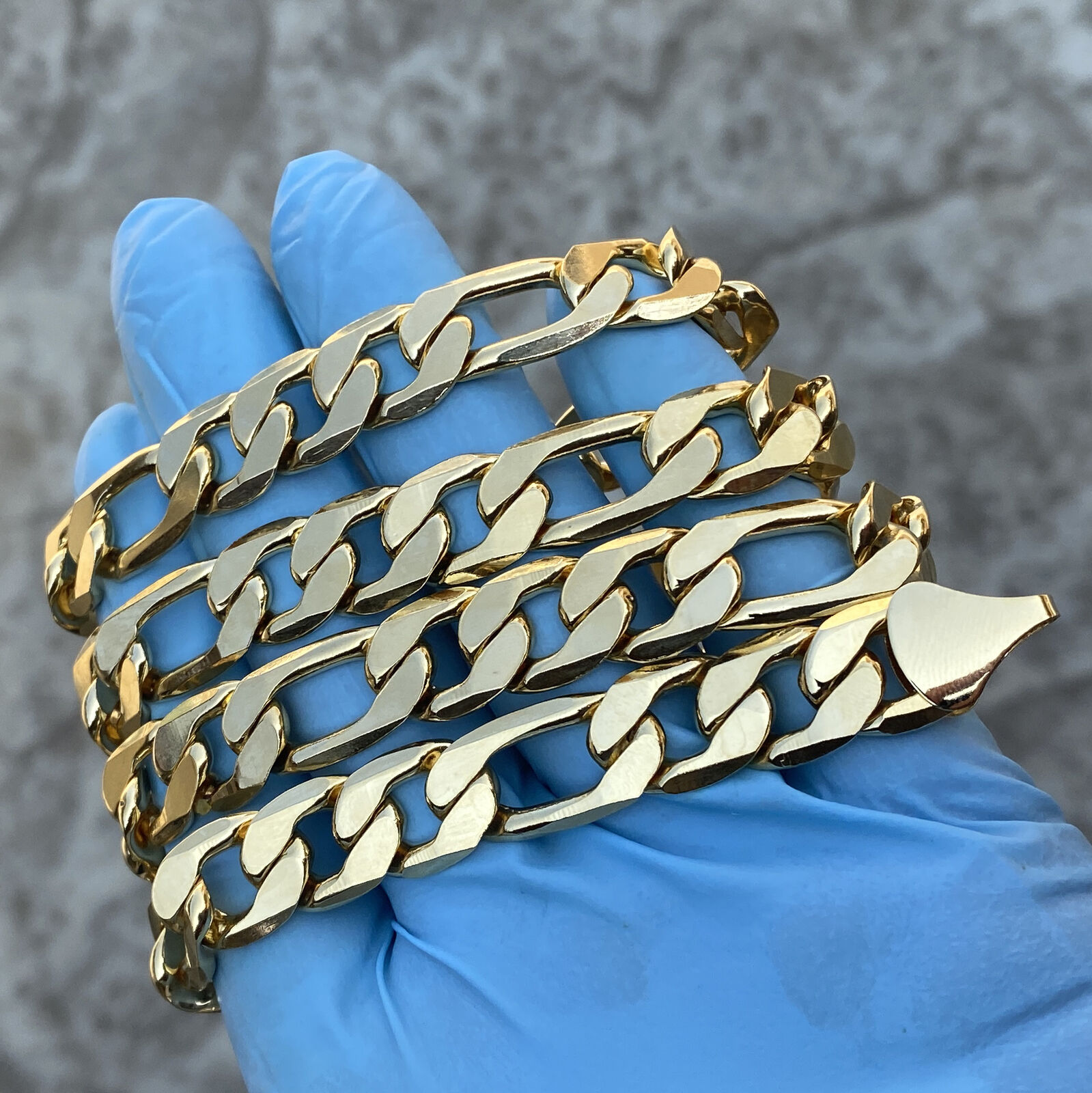 10mm Italian Figaro Link Chain Necklace 14k Gold GF