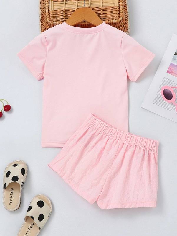 Toddler Girls Bow Front Tee & Swiss Dot Ruffle Trim Skorts SHE