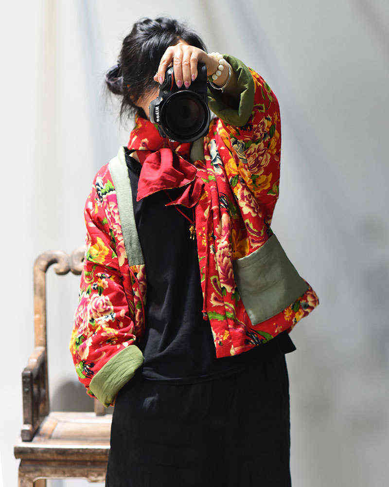 Winter Warm Kimono Woman Thicker Chinese Style Baggy Outerwear Vintage Cotton Linen Padded Jackets Loose Printing Overcoat L220725