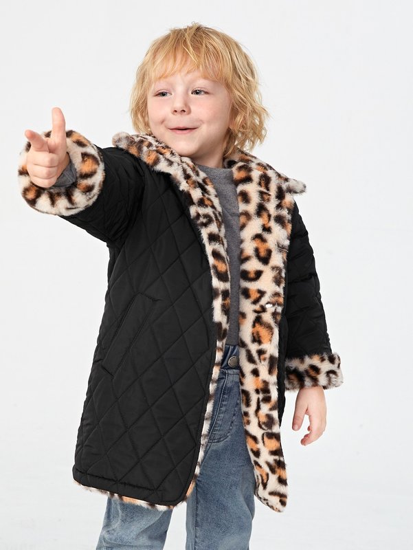 Toddler Boys Leopard Print Teddy Lined Quilted Coat SHE